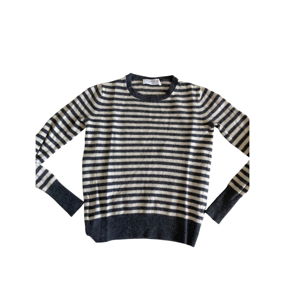 Everlane Striped Cashmere Crewneck Sweater Charcoal Grey Ivory XXS